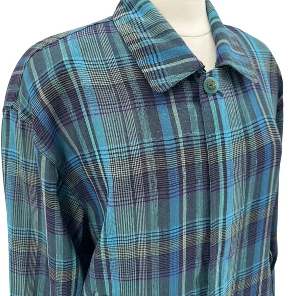 Vintage London Fog Womens Large Jacket Plaid Zipper Blue Green Purple Preppy - Picture 2 of 7